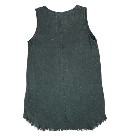 Umgee USA Denim Look Sleeveless Shift Dress Women's Large Frayed Hem Pockets - Picture 3 of 5